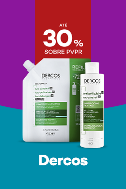 Marca Dercos com destaque promocional de at&eacute; 30% sobre pre&ccedil;o de Venda ao P&uacute;blico Recomendado